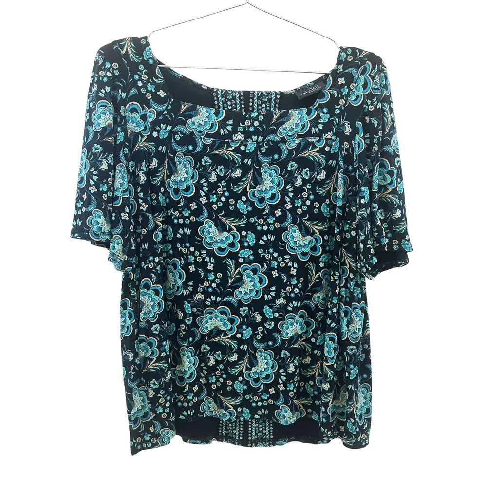J. JILL WEAREVER Floral Square Neck Top • Medium • black blue tan • boho chic